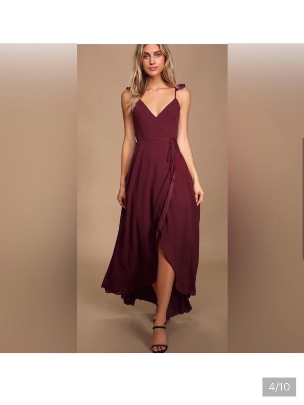 Lulu's Sleeveless Wrap High-Low Maxi Dress in Burgundy